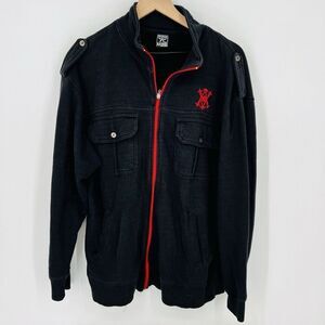 Vintage Avirex Full Zip Jacket Men's Size M Black Flap Pockets Cotton Blend FLAW